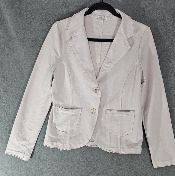 Suzy D London Womens Medium Blazer Jacket Light Pink Cotton Double Button - Picture 1 of 8